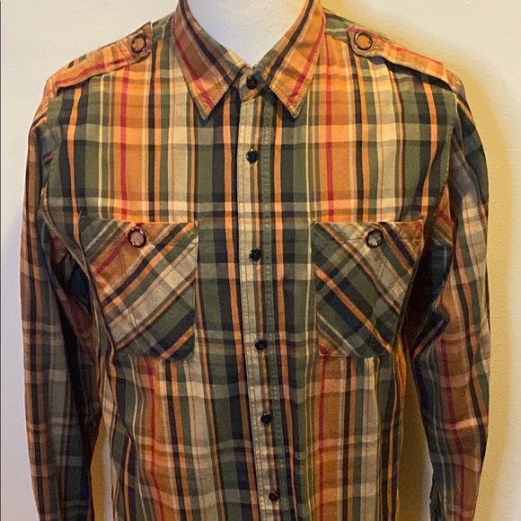 Casual Green and Orange Plaid Button Down Shirt - Picture 4 of 9